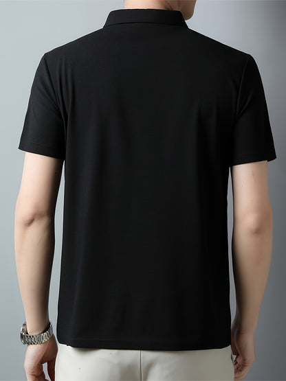 Men's Solid Short Sleeve And Lapel Collar Henley Shirt, Casual And Comfy Sports Tops For Summer Golf Wear And Outdoors Activities