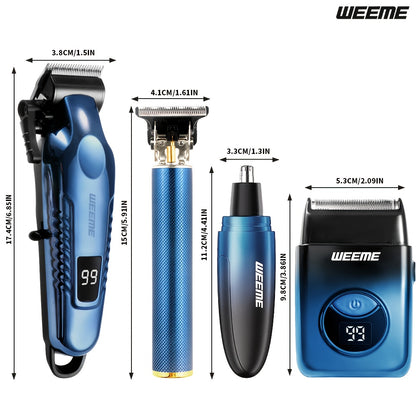 WEEME 4pcs Hair Clipper Set, Men’s Electric Shaver with Nose Trimmer and Razor – Rechargeable Grooming Kit for DIY Hairstyling & Barber Accessories (Perfect Gift for Husband or Dad) - ayq