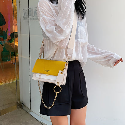 Chic Mini Crossbody Bag for Women - Stylish Synthetic Faux Leather with Golden Chain Strap, Buckle Closure, and Decorative Painted Edges - Perfect for Phone & Essentials