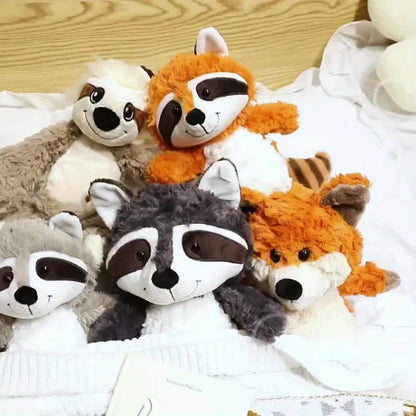 TINICOOCAT 25cm/9.84inch Kawaii Stuffed Animal Toys - Soft Plush Raccoon, Sloth, Red Panda & Fox Dolls with Cute Expressions, Jungle Animal Design, Light Brown/Deep Gray/Orange, Perfect Birthday Christmas Gift for Youngsters,