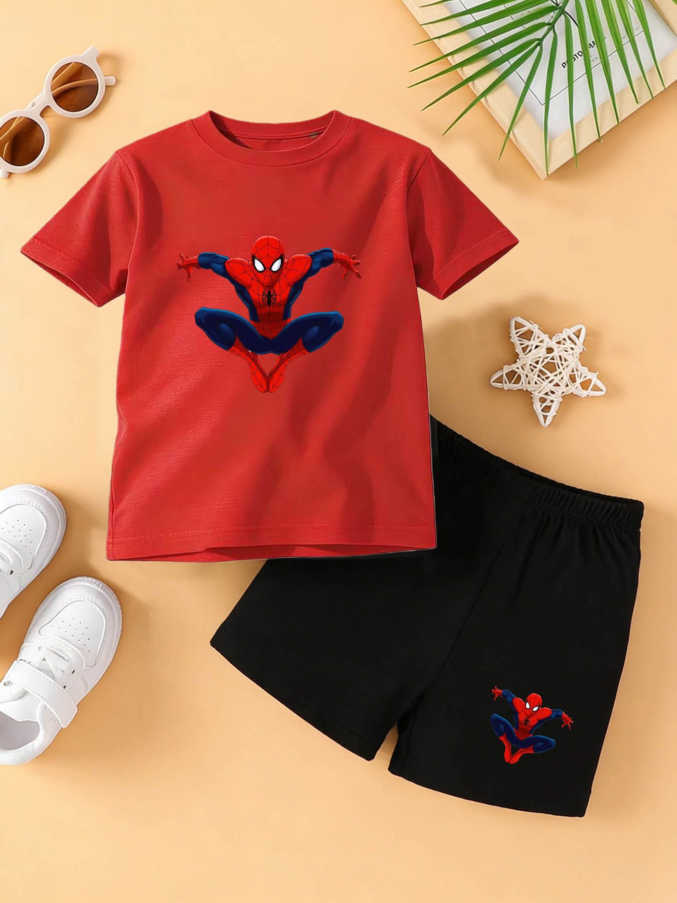 Baby Boy Summer Set: Short Sleeve Top & Shorts with Cartoon Prints