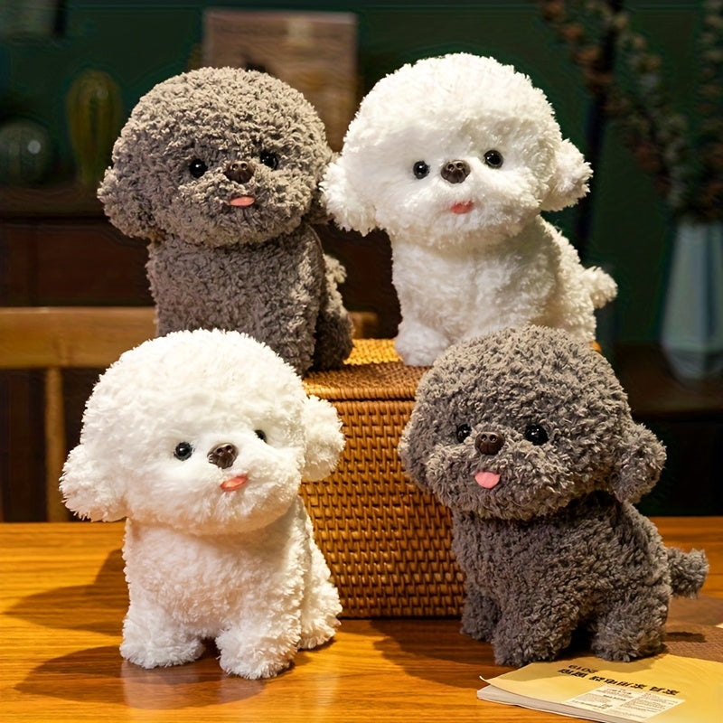1pc Puppy plush toys, realistic cartoon Bichon Frise plush toys, creative dog animal plush toys, plush toys, perfect gifts, gray/white, no electricity required.