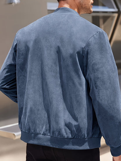 Men's Casual Corduroy Zipper Jacket with Stand Collar