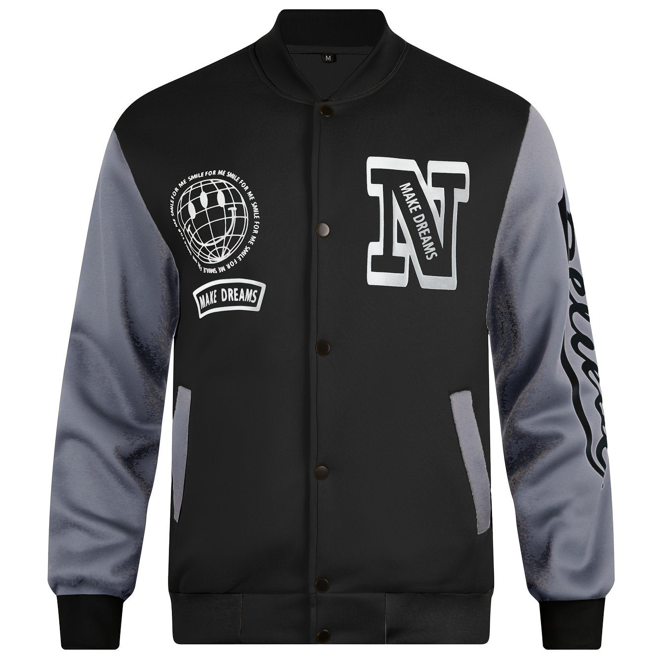 Men's Letter Print Contrast Color Baseball Jacket