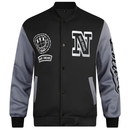 Men's Letter Print Contrast Color Baseball Jacket