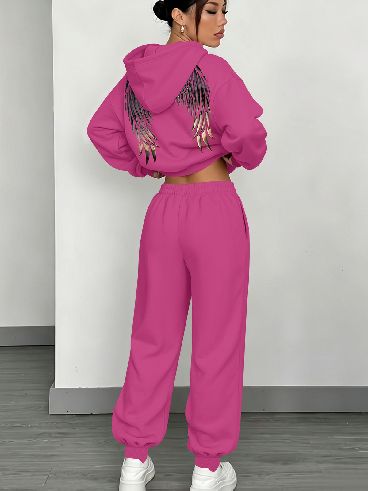 Women’s Fall Winter Casual Loose Hooded Sweatshirt & Pants Set - ayq