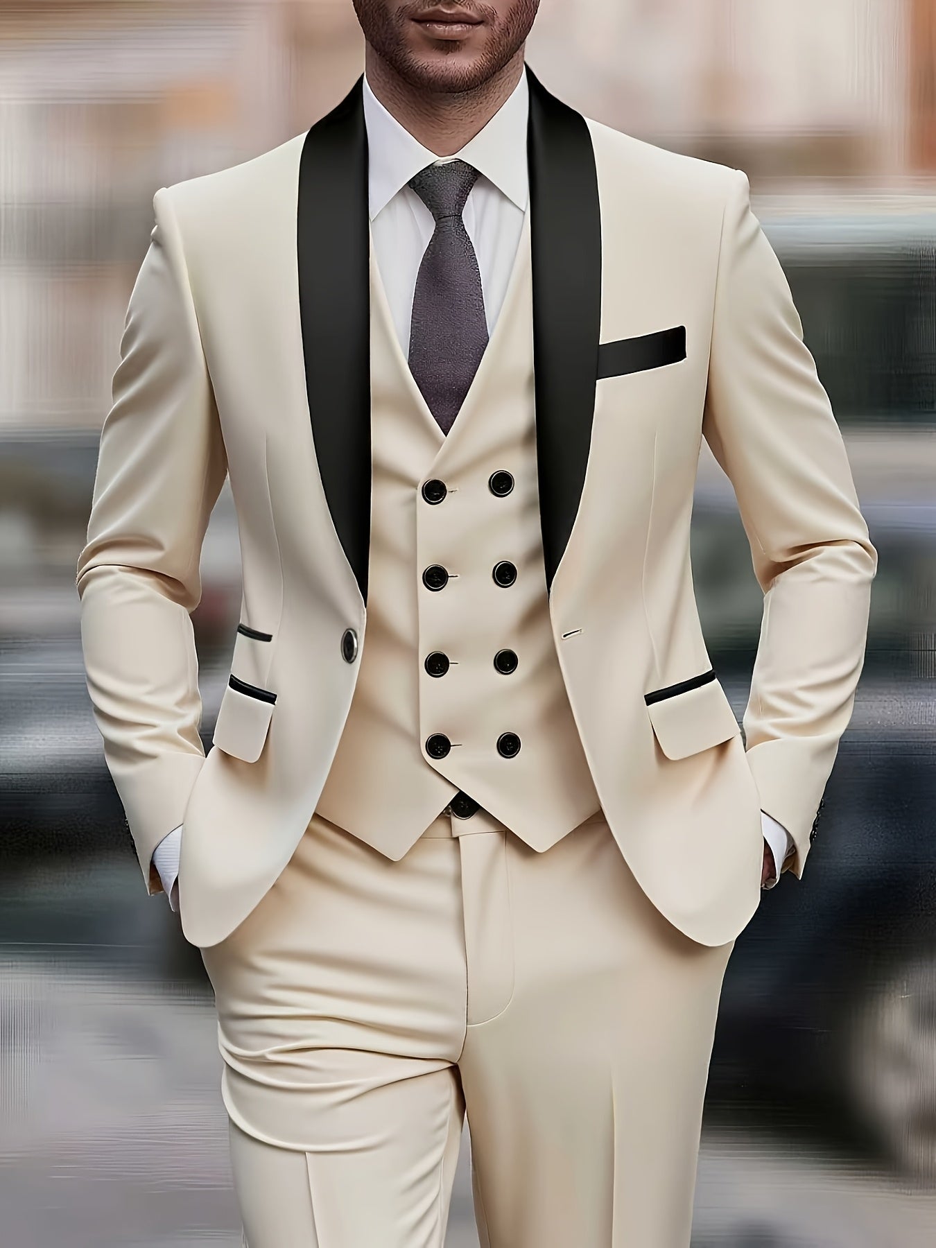 Men's 3-Piece Suit Set with Vest and Jacket for Formal Events