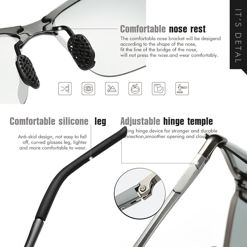 Men Women Polarized Photochromic Sunglasses Stainless Steel Frame
