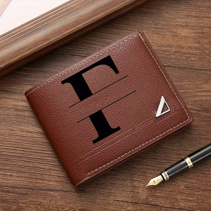 Custom Letter Solid Color Men's Wallet, Black Stylish Foldable Card Holder, Casual Men's Coin Purse, Suitable as a Birthday Gift for Husband, Holiday Anniversary Gift