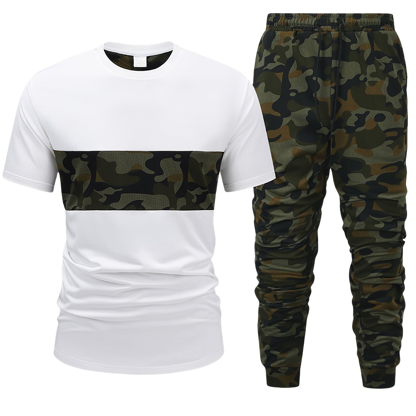 Men'S Camouflage Short Sleeve T-Shirt & Pants Set - Breathable, Quick-Dry Knit Fabric, Casual Style, Regular Fit, Ideal for Outdoor Activities, Hiking, and Fishing, Outdoor Clothing | Casual Style | Comfortable Fit