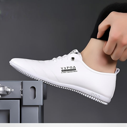 Men's White EVA Soft Sole Casual Sneakers - Low-Top Lace-Up Shoes with Rubber Outsole, Comfortable Versatile Design for Casual Attire, Shoes Sneakers, Comfortable Footwear, Minimalist Style, Cushioned Insole, Urban Style