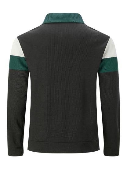 Men's Waffle Knit Zip-Up Bomber Jacket with Graphic Print