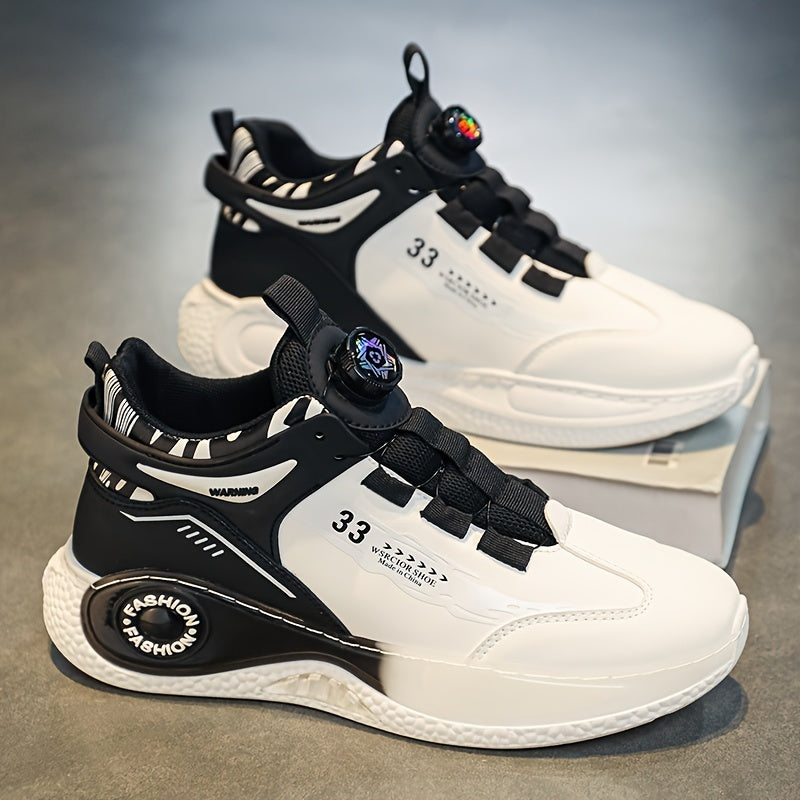 Men's Fashionable High-Top Sneakers with Rotating Buckle - Versatile, Breathable Running Shoes for All Seasons
