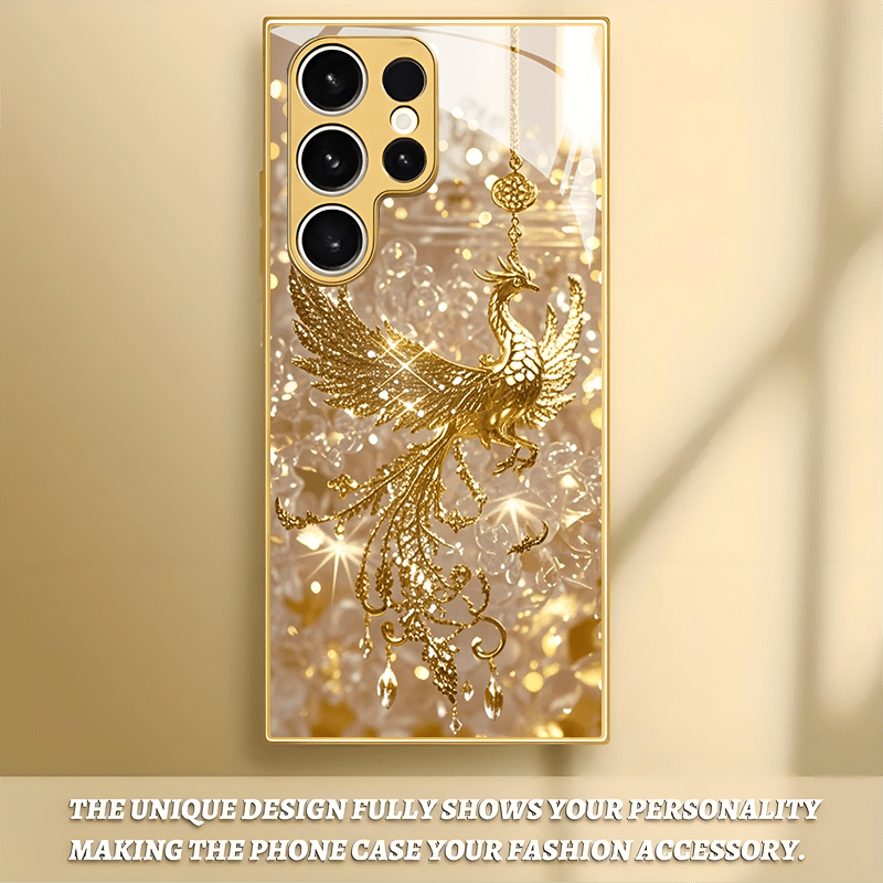 Premium Golden Horse Pattern Gift for 4 Seasons Tempered Glass Phone Case for Iphone 16/16 Pro/16Plus/16Pro Max/15/15 Pro/15 Pro Max/14/14Pro/14 PLUS/14 Pro Max/13/13 Pro/13 Pro Max/13 Mini/12/11 /XR/XS/X/7/8PLUS Mobile Phone