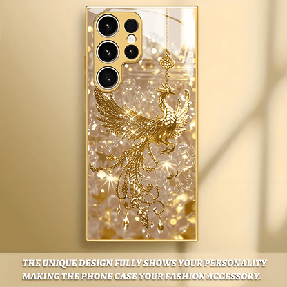 Premium Golden Horse Pattern Gift for 4 Seasons Tempered Glass Phone Case for Iphone 16/16 Pro/16Plus/16Pro Max/15/15 Pro/15 Pro Max/14/14Pro/14 PLUS/14 Pro Max/13/13 Pro/13 Pro Max/13 Mini/12/11 /XR/XS/X/7/8PLUS Mobile Phone