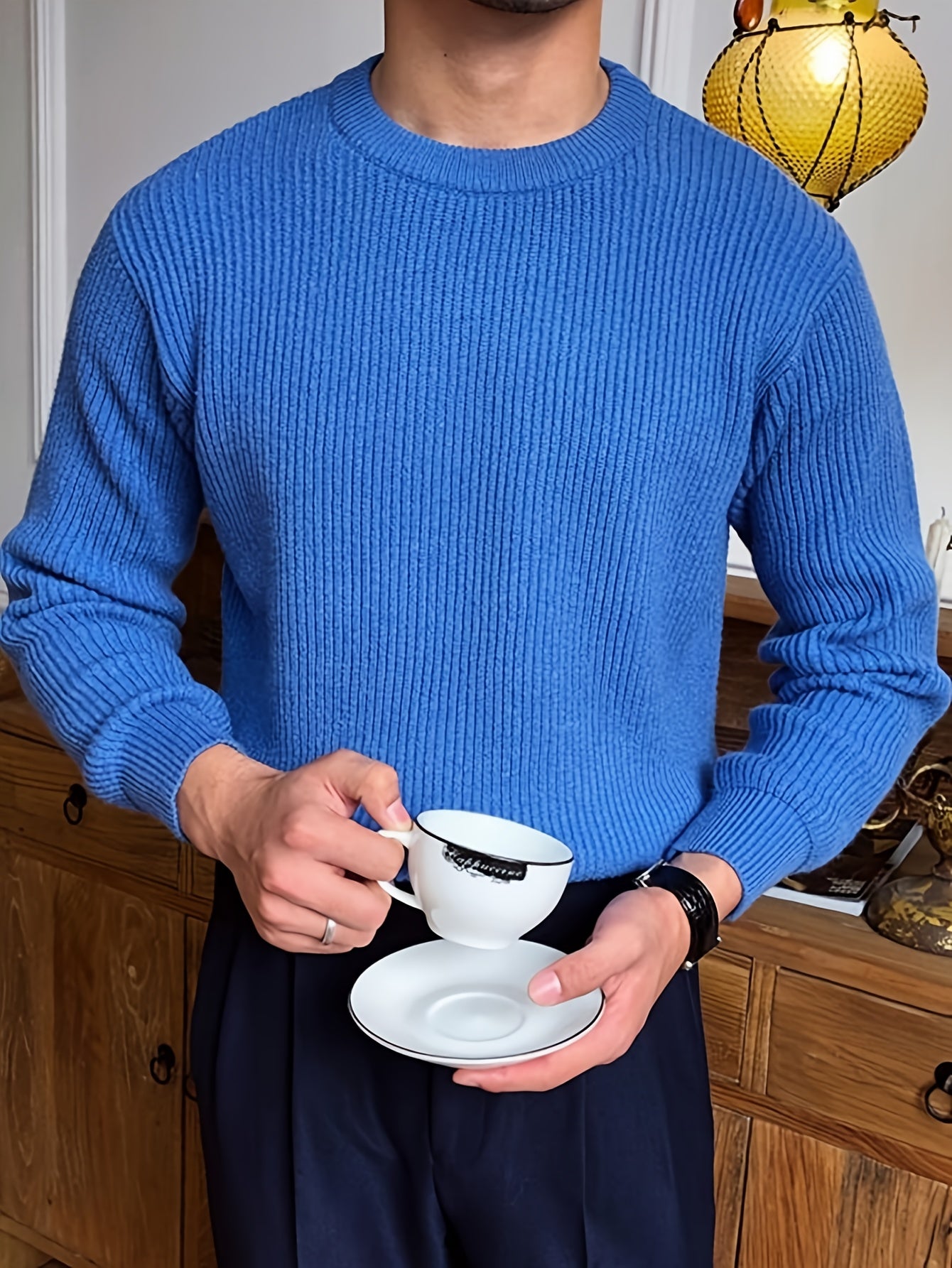 Light Mature Style Autumn/Winter Solid Color Basic Men's Long Sleeve Casual British Round Neck Pullover Knitted Turtlenecker