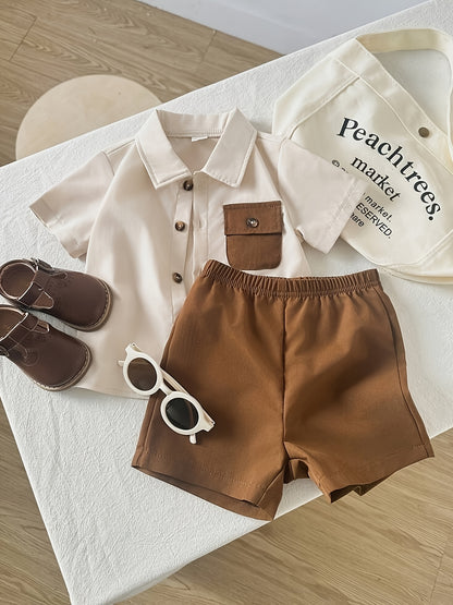 Boys' Casual Plaid Shirt & Shorts Set for Spring/Summer