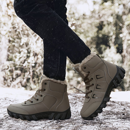 Men's Thermal Insulated Winter Boots - Heavy-Duty Mid-Calf PU & TPR Sole, Warm Lining & Arch Support, Beige/Tan/Black/Gray/White - Ideal for Hiking, Snow, Ice, and Everyday Winter Wear - Durable Cold-Weather Shoes with Lace-U