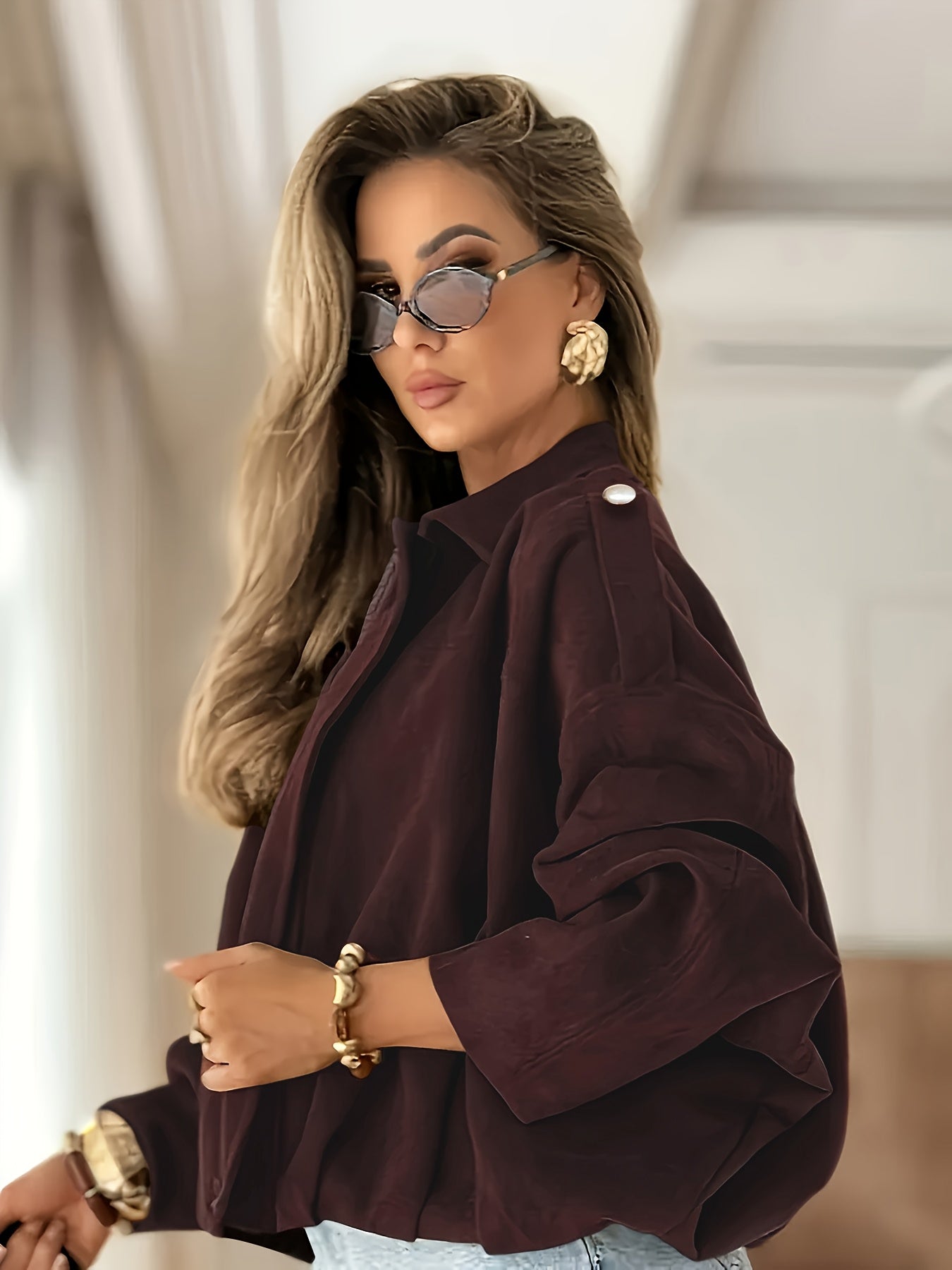 Women's Retro Motorcycle Jacket - Collar Winter Coat with White Piping, Brown Biker Outerwear, Machine Washable Non-Stretch Windbreaker for Fall/Winter, Casual & Motorcycle Riding (Solid Color)