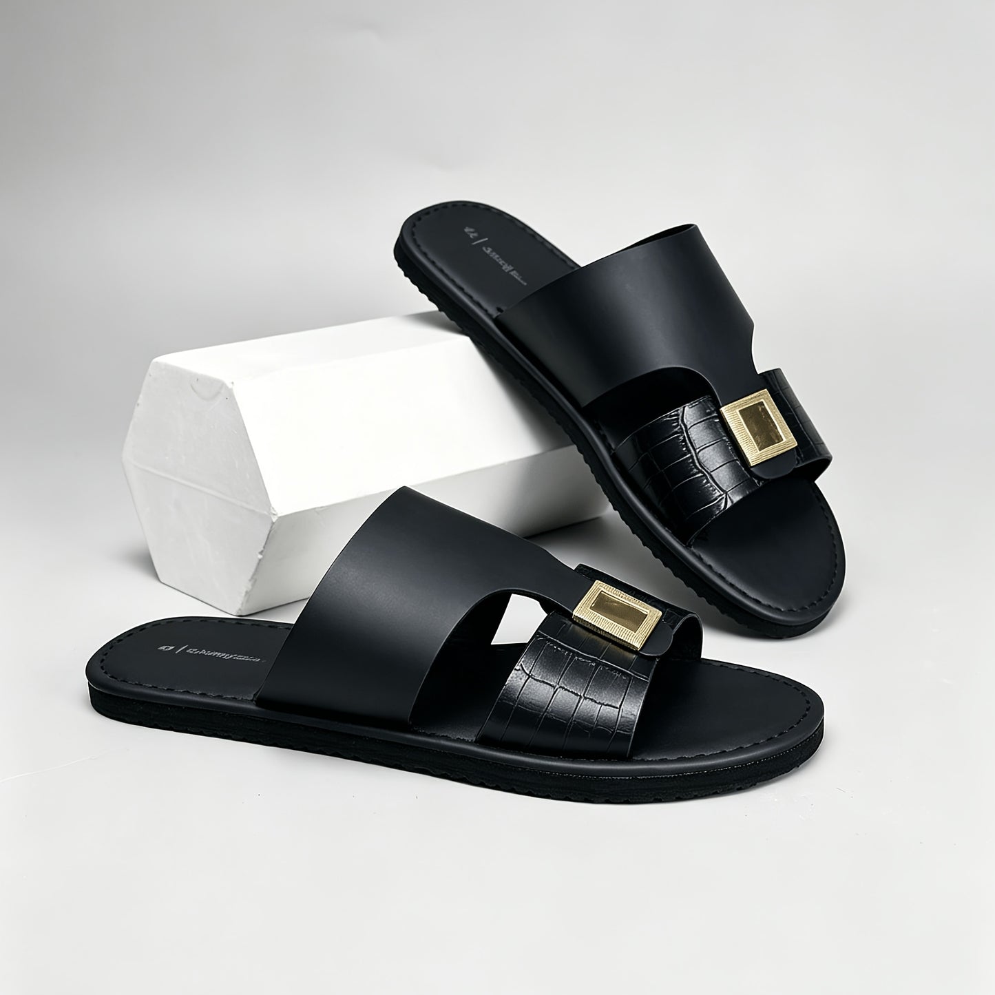 Men's Luxury Crocodile Embossed Slide Sandals with Metal Buckle