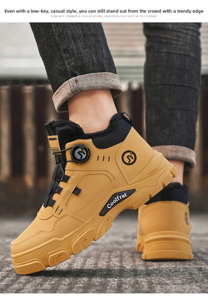 Men's New Winter Thickened -Lined Boots, Three Color Options, Comfortable and Warm, Easy On/Off with Knob Design, Suitable for Outdoor Snow, Hiking, and Mountaineering