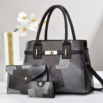 3-Piece Women's Faux Leather Handbag Set with Adjustable Strap