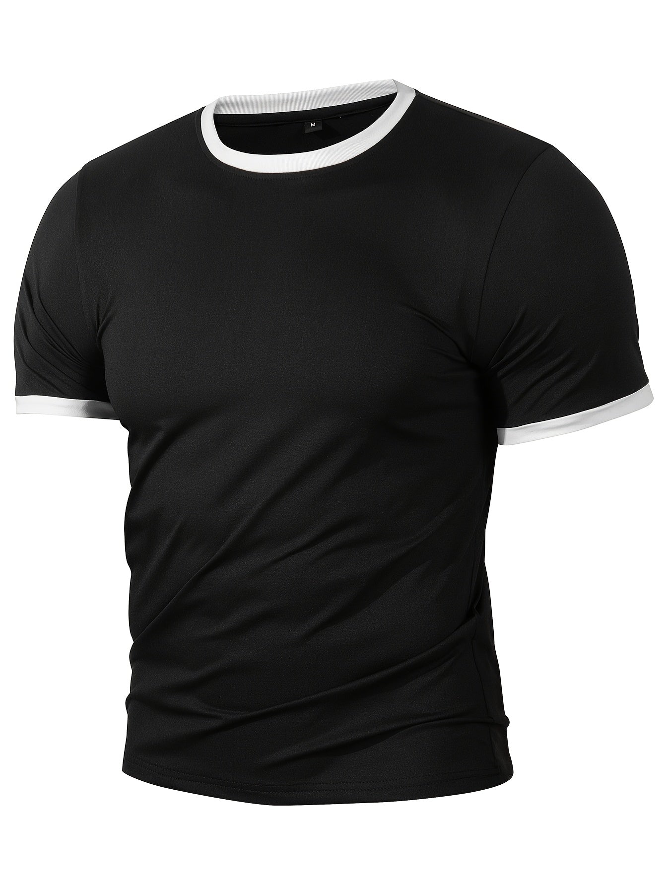 Men'S Casual Slim-Fit T-shirt with White-Edge Color Blocking | Suitable for Daily Outings and Outdoor Activities, Crew Neck, Short Sleeve, Summer Season