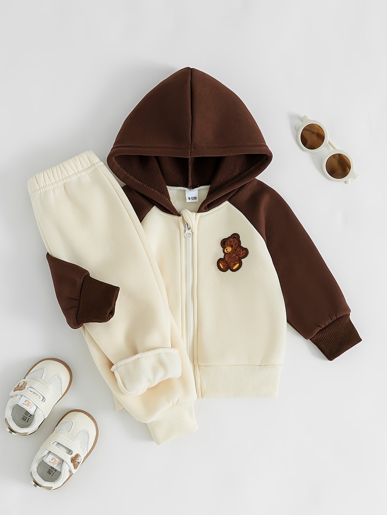 Boys' Fall Hoodie Set with Bear Patch and Casual Pants