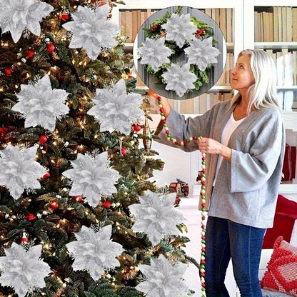 60 Shiny Flower Clips - 5.5-Inch Large Decorative Set, Suitable for Christmas, Weddings, New Year & Family Gatherings - Includes 30 Flowers & 30 Clips, Easy To Hang, Best For Christmas