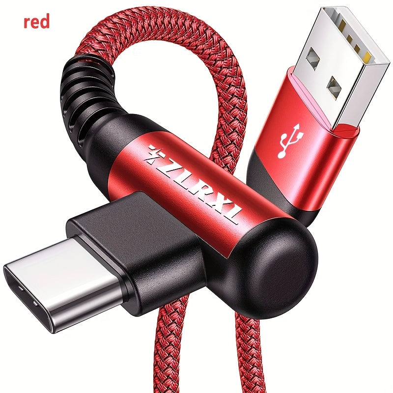 Fast Charging with C-Type Charging Cable, Right-Angle USB-C to USB-C Cable Braided USB-C Charger, Suitable for Huawei, Xiaomi, Redmi, Oppo Oneplus And More Smartphones - ayq