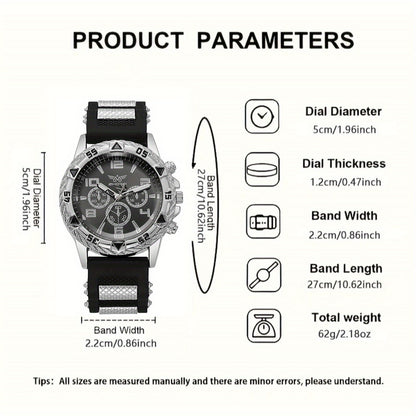 5pcs Men's Business Watch-Stylish round quartz watch electronic movement + three-bracelet fashionable glasses, suitable for office and formal occasions-Ideal gift for professionals