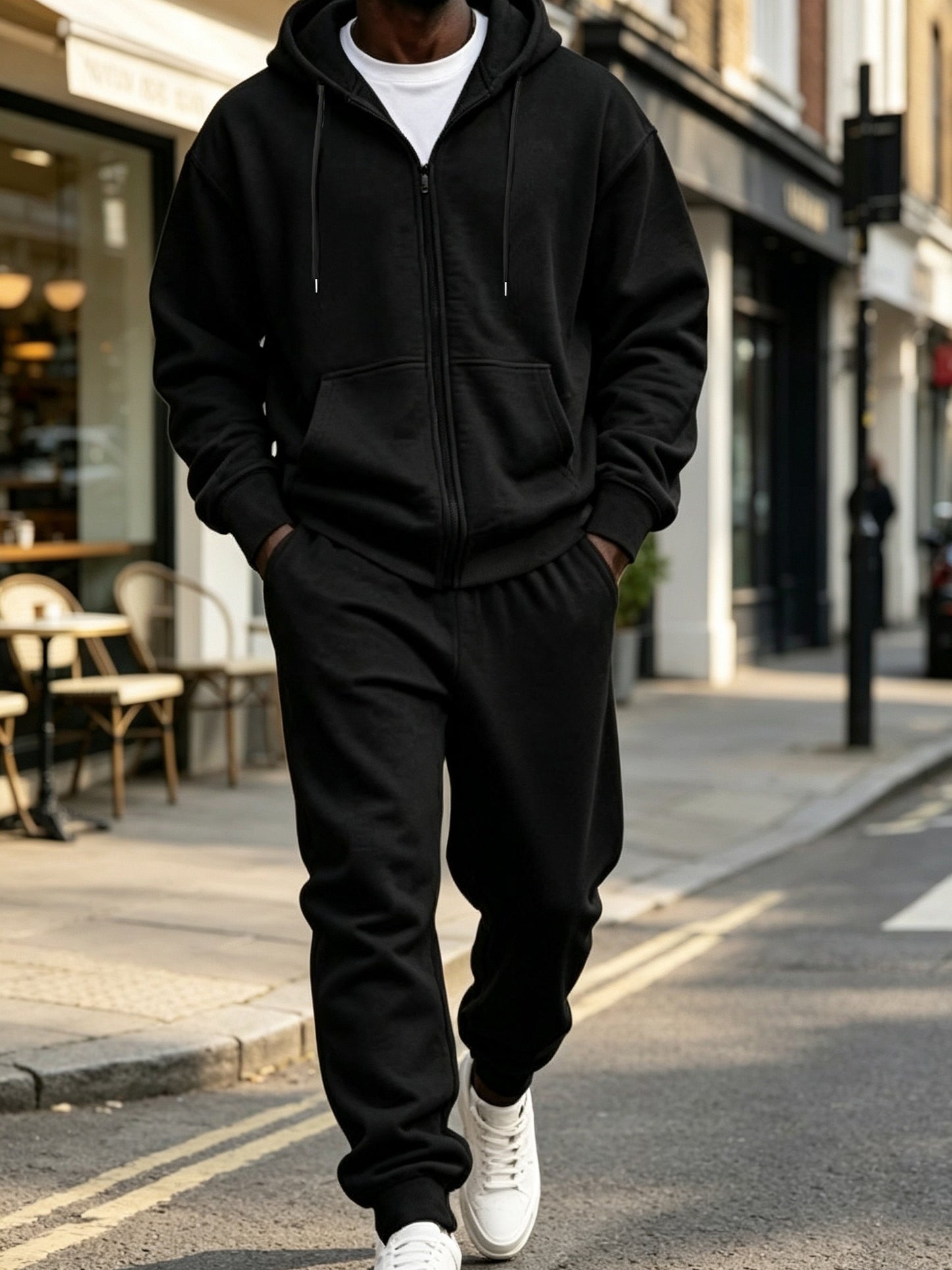 Men's Lightweight Polyester Zip-Up Hoodie Jogger Set
