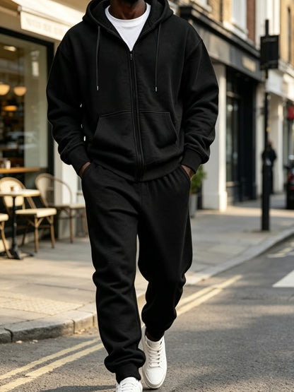 Men's Lightweight Polyester Zip-Up Hoodie Jogger Set