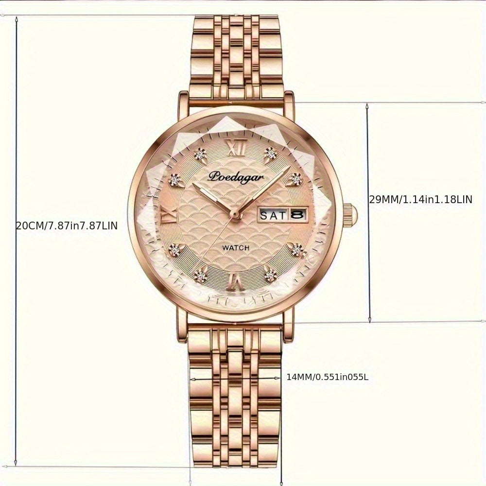 Elegant Women's Quartz Watch with Rose Gold Alloy Case