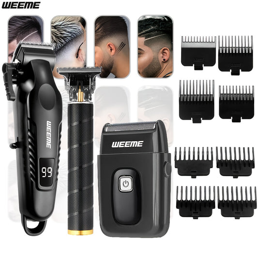 WEEME 2pcs/3pcs Men's grooming suit Multi-function electric hair clipper shaver trimmer alloy steel head three-gear adjustment USB fast charging LCD power display household travel car must-have gift for husband, boyfriend and - ayq
