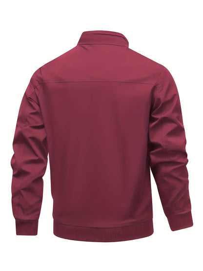 Men's Academic Jacket - Burgundy (Deep Red), Zip-Up Front Closure, Structured Non-Stretch Fabric, Zippered Pockets - Formal & Casual Outerwear for Office, Events, Everyday - Easy-Care Coat, Dressy Jacket, Houndstooth Pattern