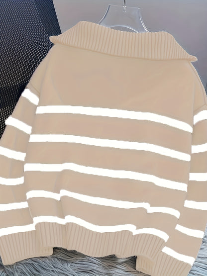 Women's Striped Zip-Up Sweater with Thickened Inner Layer