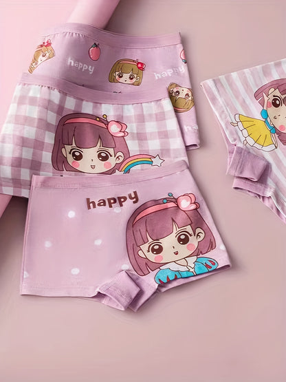 4-Pack Girls' Cute Fruit Pattern Cotton Boxers Underwear