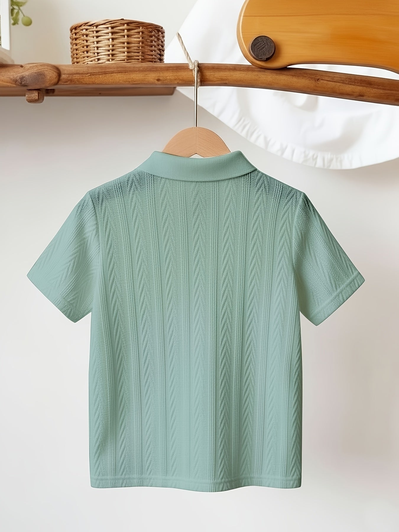 Boys' Summer V-Neck Casual Knit Polo Shirt, Solid Color