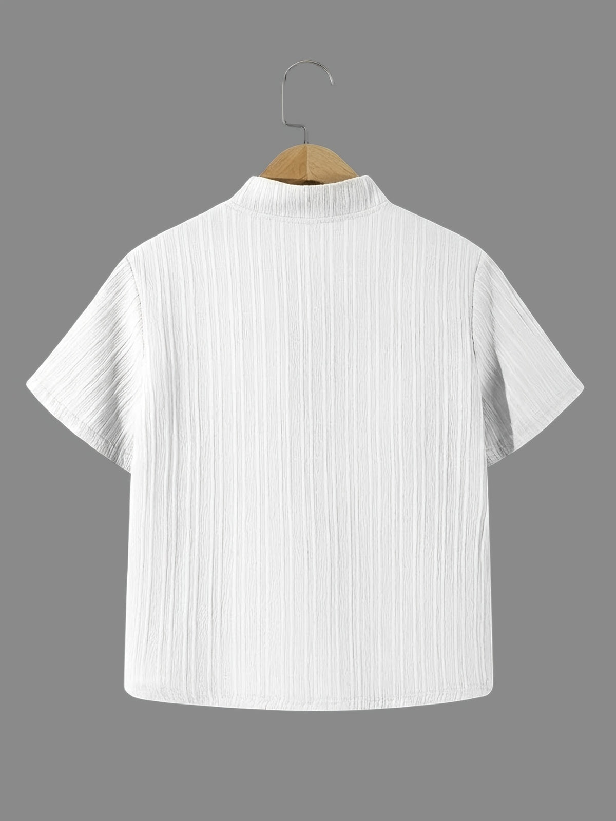 Boys' Casual Button-Up Short Sleeve Shirt with Cardigan Collar - ayq