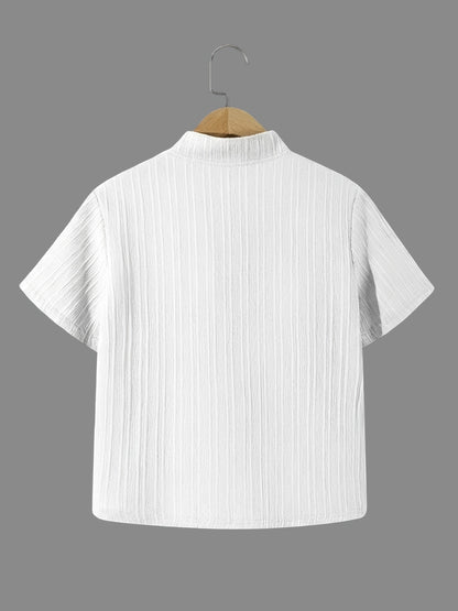 Boys' Casual Button-Up Short Sleeve Shirt with Cardigan Collar - ayq