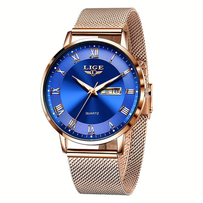 LIGE Women's Elegant Stainless Steel Quartz Watch with Date