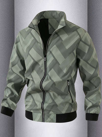 Men'S Lightweight Softshell Jacket - Olive Green/Black/Gray/ - Stand Collar Windproof Coat with Zippered Pockets - Non-Stretch Fabric for Hiking, Gym, Casual Outdoors - Spring/Fall Athletic Outerwear - Easy-Care Sportswear, H