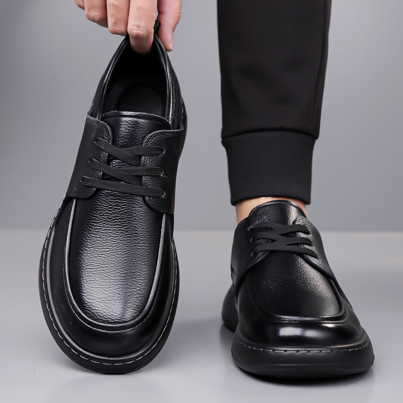Men's Casual Lace-Up Leather Shoes with Non-Slip Rubber Sole