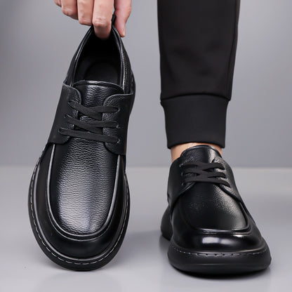 Men's Casual Lace-Up Leather Shoes with Non-Slip Rubber Sole