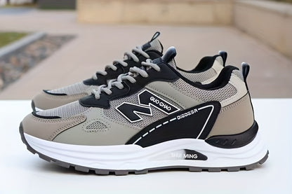 Men's Breathable Mesh Running Sneakers - Durable, Anti-Slip, Odor-Resistant Casual Shoes with Rubber Sole for Spring  Fall, Low-Top Lace-Up Design in White, Black  Green