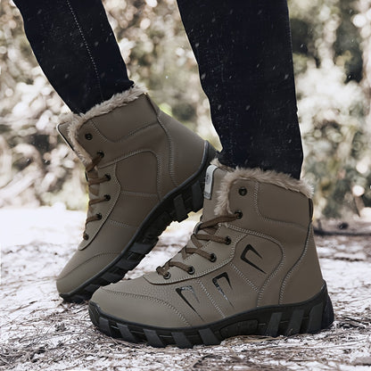 Men's Thermal Insulated Winter Boots - Heavy-Duty Mid-Calf PU & TPR Sole, Warm Lining & Arch Support, Beige/Tan/Black/Gray/White - Ideal for Hiking, Snow, Ice, and Everyday Winter Wear - Durable Cold-Weather Shoes with Lace-U
