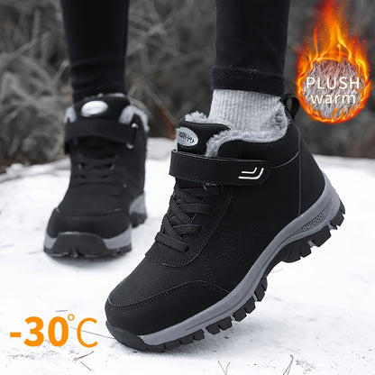 Men's Plush-Lined Winter Snow Boots - Durable, Non-Slip Traction Sole with Hook & Loop Fastener, Comfortable Fabric Lining for Outdoor Hiking and Casual Wear, Winter Boots