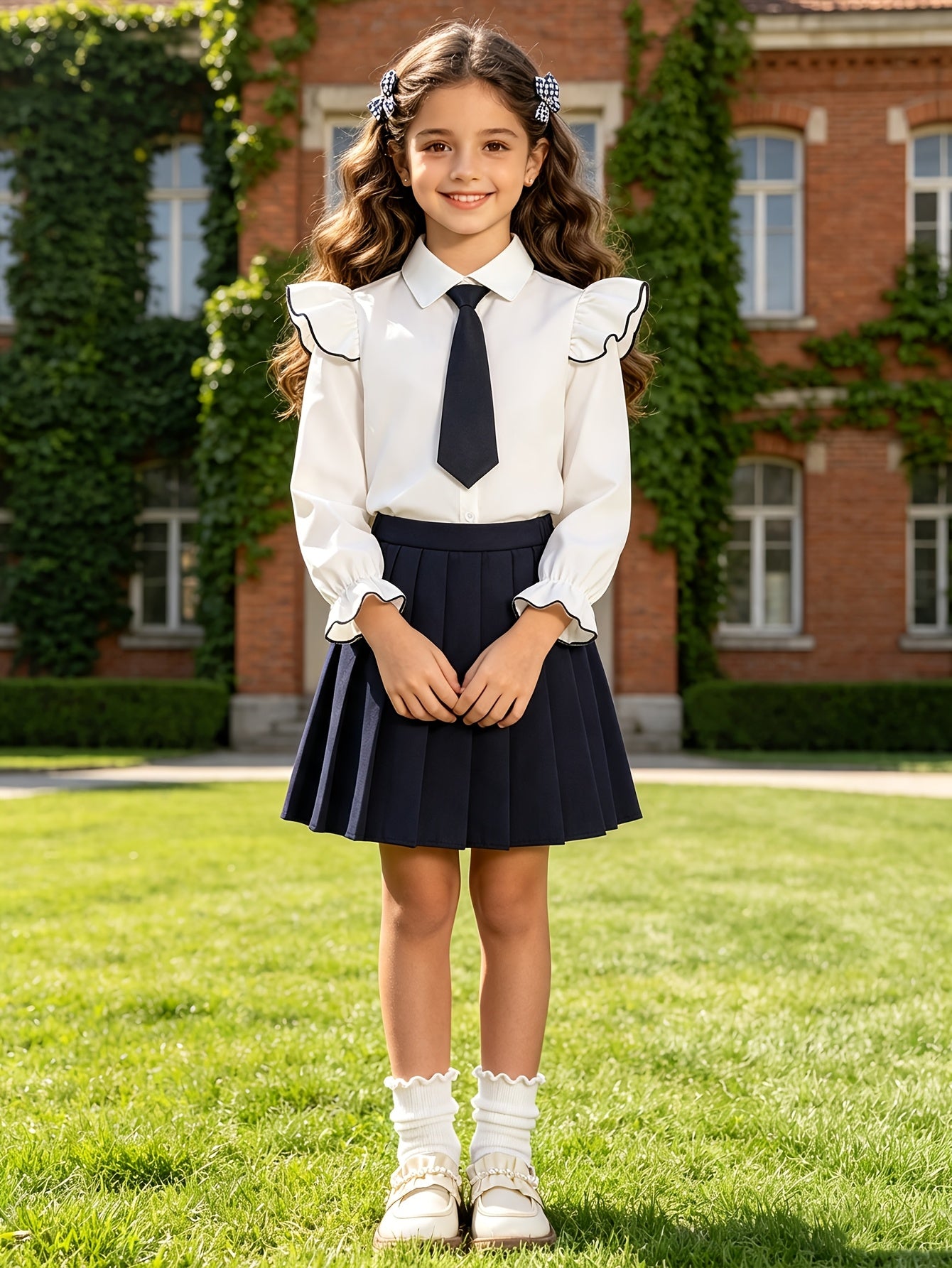 Girls' Preppy Casual School Uniform Three-Piece Set