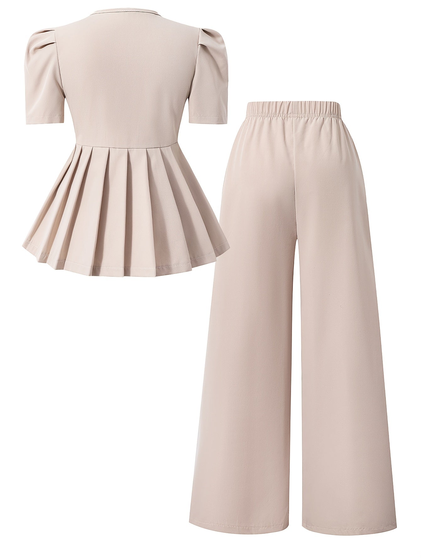 Girls' Summer Two-Piece Set V-Neck Cardigan & Wide-Leg Pants